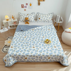 Yickyue Korean Simple Thin Blanket Washed Cotton Quilted Bedspread Machine Washable Fashion Soft Summer Quilt Double King Size