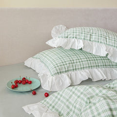 Plaid design ruffle pilowcase fresh cotton pillow cases princess home decoration bedding accessories pillow sham pillow cover