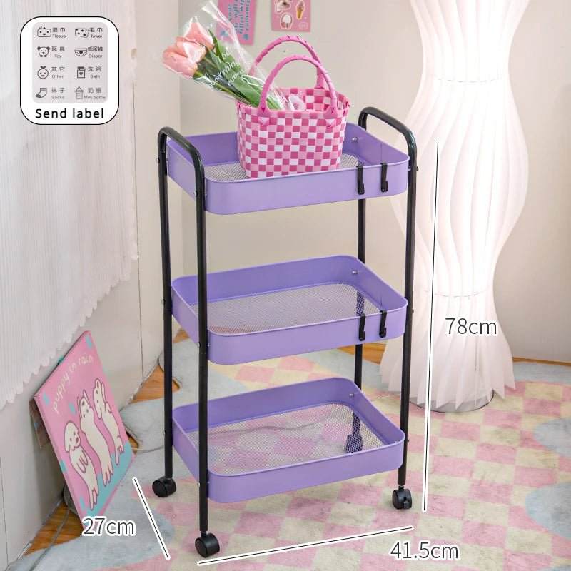 YICKYUE  -  3 Layer Home Contrast Color Trolley Storage Shelf Multi-layer Movable Trolley Cosmetics Snack Storage Rack Bathroom Mobile Shelf