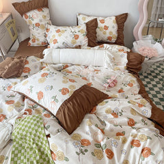 YICKYUE  -  Princess Style Pleated Lace Autumn and Winter Caramel Color Four-piece Bedding Set Quilt Cover Bed Sheet Bed Skirt Bed Sheet