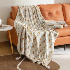 YICKYUE  -  Flower Knitted Blanket Bed Car Sofa Blanket Cover Ins Floral Knitted Bed Blanket Throw Blankets For Picnic Travel 130x170cm