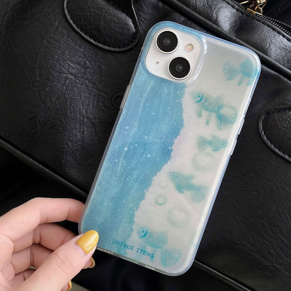 YICKYUE   -  Summer Seaside Blue Fishes Cartoon Phone Case For Iphone 14Pro 14 15ProMax 15 13 12 Pro Max Cute Love Heart Pin Pendant Cover