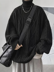 Hearujoy Men'S Fashion Oversized Pullover Sweater, Acrylic 100% High Neck Knit Fabric, Casual Solid Color, Slight Stretch, Regular Fit for Fall/Winter - Teen & Adult, Plus Size