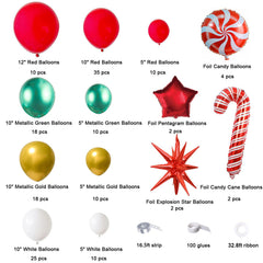 YICKYUE  -  Christmas 159PCS Balloon Garland Arch Kit Red White Gold Green Candy Cane Balloons Xmas Party Decoration Supplies for Home