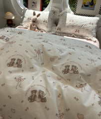 YICKYUE  -  Cute floral baer bedding set kid teen,twin full queen lovely fairyfair lace cotton home textile bed sheet pillowcase quilt cover