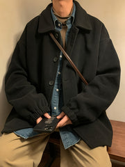 HEARUJOY  -  Long Sleeve Solid Jacket] Men's Solid Jacket, Casual Button Up Lapel Long Sleeve Jacket For Winter Fall