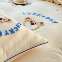 Yickyue High Quality Lovely Bear Embroidered Bedding Set Cute Sheep Pattern Duvet Cover Set with Sheets Quilt Cover Pillowcase Bed Sets