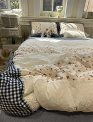 Yickyue -  Romantic sweet flower plaid blue lace beding set,full queen king fairyfair cotton home textile bed sheet pillow case duvet cover