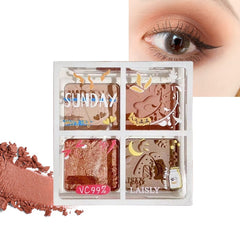 Yickyue 4Colors Matte Glitter Cute Eyeshadow Palette Long Lasting Nude Eye Pigment Waterproof Eye Shadow Facial Contour Palette Cosmetic
