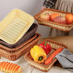 Hand-woven Basket Organizers Breadbasket Rangement Organisation Rattan Picnic Basket Storage Box Fruit Basket Imitation Rattan