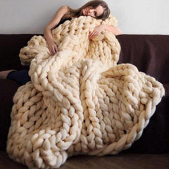 Fashion Hand Knitting Chunky Merino Wool Blanket Thick Big Yarn Roving Knitted Yarns Blanket Warm Throw Sofa Cover Blankets