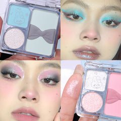 YICKYUE  -  Glitter Blue Eye Shadow Palette 3-Colors Pearly Eyeshadow Palette Nude Pink Long Lasting Korean Eyes Make Up Palette Cosmetics