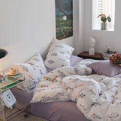 Yickyue Flower Printed 100% Pure Cotton Bedding Sets Duvet Cover Set Bed Flat Sheets Pillowcases Single Double Queen Twin Bedding Set