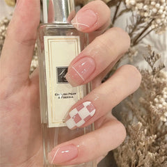 24Pcs Short False Nails Coffin Nude Pink Design Artificial Ballerina Fake Nails With Glue Full Cover Nail Tips Press On Nails