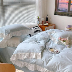 Yickyue -  Princess blue stripes bedding set,fairyfair single double cotton twin full queen home textile bed sheet pillow case duvet cover