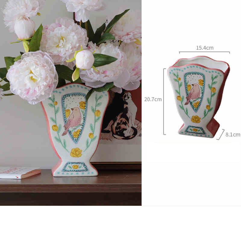 YICKYUE  -  Ceramic Vase Nightingale and Rose Art Homestay Ornaments Pastoral Flowers Birds Home Decoration Living Room Desktop Office Vase