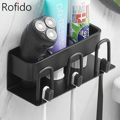 Yickyue Bathroom Toothbrush Holder Wall Mounted Toothpaste Organizers No Drilling Mouthwash Cup Shelf Razor Storage Bathroom Accessories