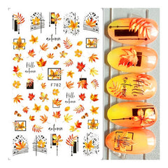 1 Sheet Maple Leaves 3D Nail Stickers Fall Leaf Flowers Line Sliders For Nails Self Adhesive Stickers Autumn Manicuring Decals