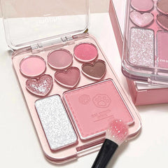 YICKYUE  -  8-Color Pink Orange Eyeshadow Palette Facial Blusher Highlighter Brightening Lasting Heart-shaped Eye Shadow Makeup Cosmetics