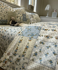 YICKYUE  -  Romantic vintage pastoral flower blue bedding set,twin full queen king cotton home textile bed sheet pillow case quilt cover