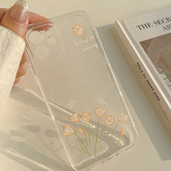 Cute label flower soft silicone clear shockproof phone case for iphone 7 8 plus se  13 mini 12 11 pro max xsmax x xr cover