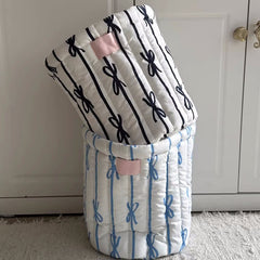 YICKYUE  -  Fabric Storage Basket Bowtie Quilted Circular Storage Bucket Office Desktop Miscellaneous Sorting Basket Dirty Clothes Basket