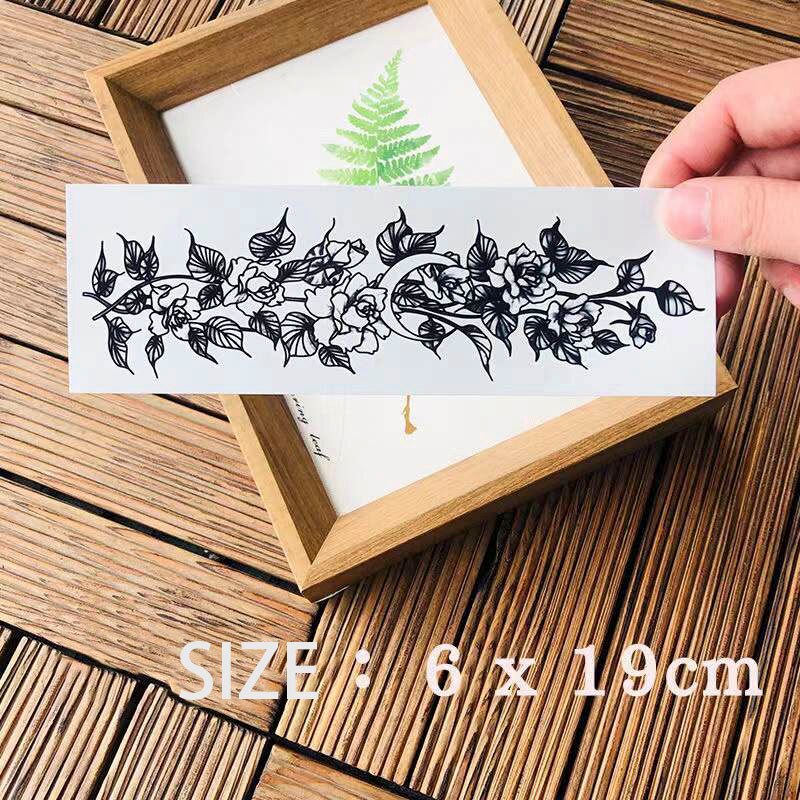 Waterproof Temporary Tattoo Rose Flower Leaf Moon Design Body Art Fake Tattoo Flash Tatto Hand Ring Leg Ring Female Male