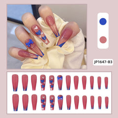 24pcs Butterfly Decorated False Nails Long Ballet Rhinestone Removable Paragraph Manicure Fake Nail Tips Full Cover Acrylic Z141