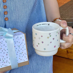 YICKYUE  -  Kawaii Star Coffee Cups Aesthetic Cute Ceramic Mug 300ml Original Korea Cup For Tea Water Juice Mocha Espresso Cup Women Gift