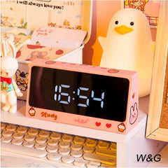 W&G Ins Digital Clock Table Clock Snooze Alarm Cute Silent Mirror Clock Student Desktop LED Clock Electronic Clock for Children