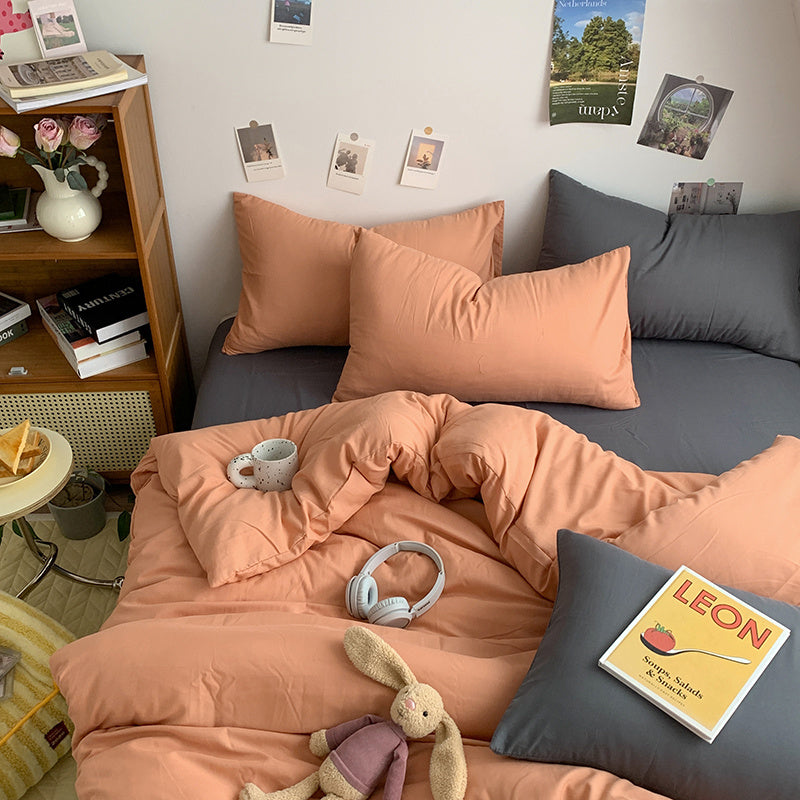 YICKYUE  -  3pcs Duvet Cover Microfiber Solid Color Bedding Set Yellow Comforter Cover with 2 Pillowcase Modern Home Bedroom Quilt Cover
