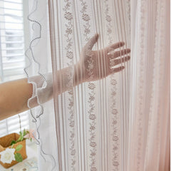 YICKYUE  -  [Pink Lace Romantic Curtains] 2pcs Pink Lace Romantic Aifish Curtains - Double Layer Beaded Voile Sheer with Rod Pocket, Polyester Fabric for Bedroom & Living Room