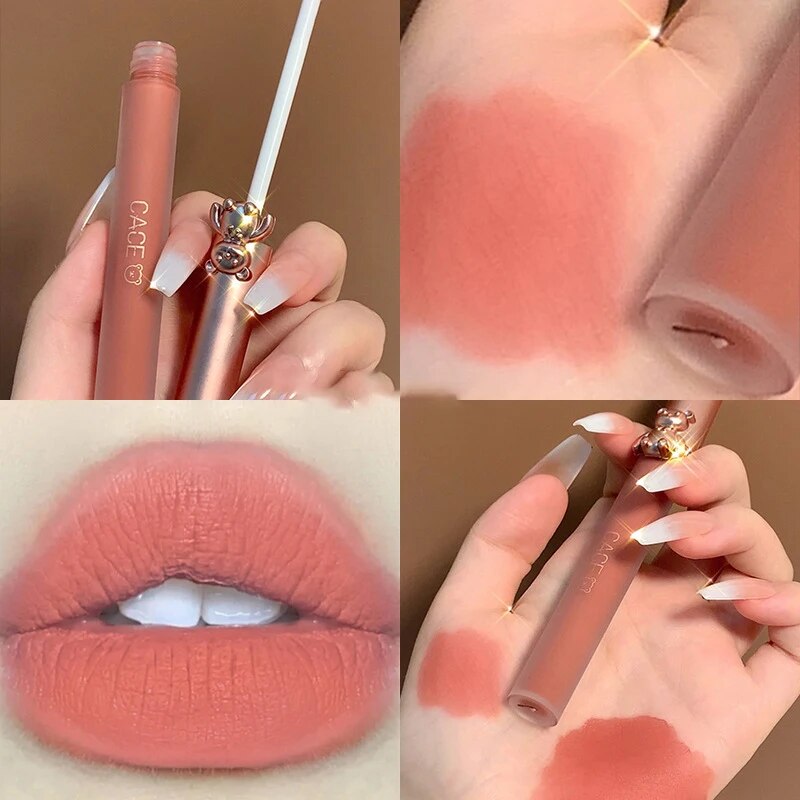 Yickyue New Cute Bear Lip Mud Set Velvet Matte Lip Glaze Not Easy To Fade Long Lasting Water Lip Gloss Waterproof Lipstick Cosmetic