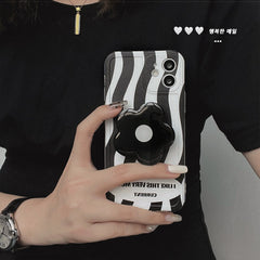 Flower black stand holder silicone 3d cute phone case for iphone 7 8 plus se 2020 12 11 pro max mini xsmax x xr cocver capa