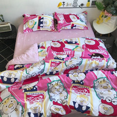 Yickyue Ins cartoon student dormitory three piece set 1.5 four piece set cute kitty bedding home decoration sheet. bedspreads queen