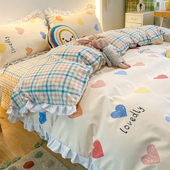 Four-Piece Bed Set Princess Style Nordic Style Washed Cotton Duvet Cover Bed Sheet Student Dormitory Three-Piece Set 4