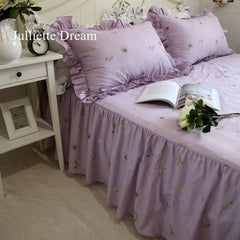 Hot Purple flower Printed bedding set Garden ruffle duvet cover set bed sheet bed clothes king size bedding set bed comforter