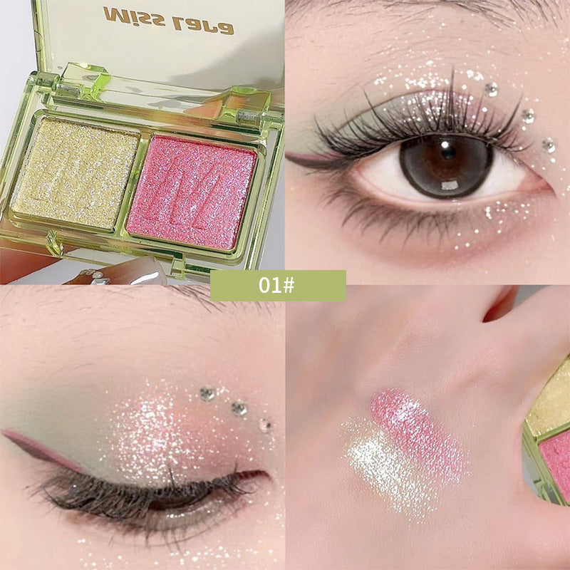 YICKYUE  -  Two Color Eye Shadow Plate Pearlescent Matte Beginner Small Portable Pure Mint Green Cut Eye Makeup Summer Cosmetics