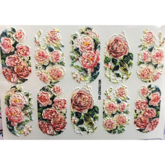 Charm Rose Flower Three-Dimensional  Relief Acrylic Engraved Nail Sticker Girl Water Decals Empaistic Nail Water Slide Decals