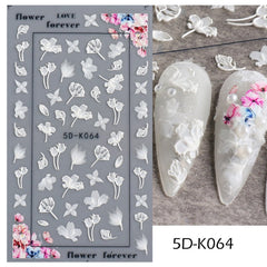 5D Acrylic White Wedding Nail Design Embossed Flower Lace Nail Stickers Decals French Manicure Decor Winter Sliders CHSTZ5D09-16