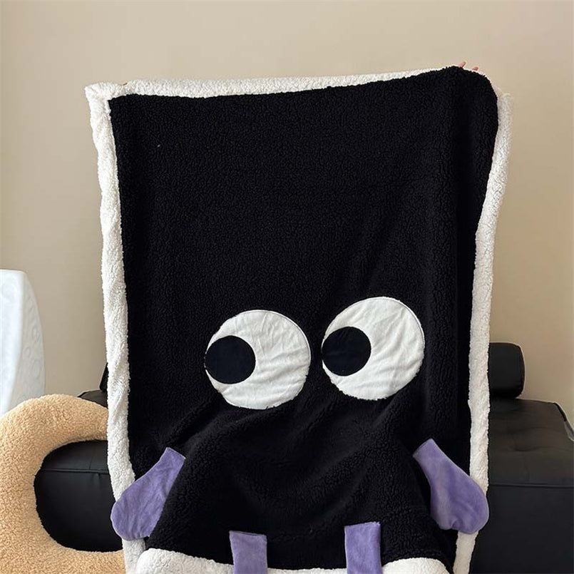 YICKYUE  -  Cute Big Eyes Embroidered Lamb Fleece Blanket Warm Cartoon Casual Sofa Blanket Skin Friendly Soft Shawl Cover Blanket
