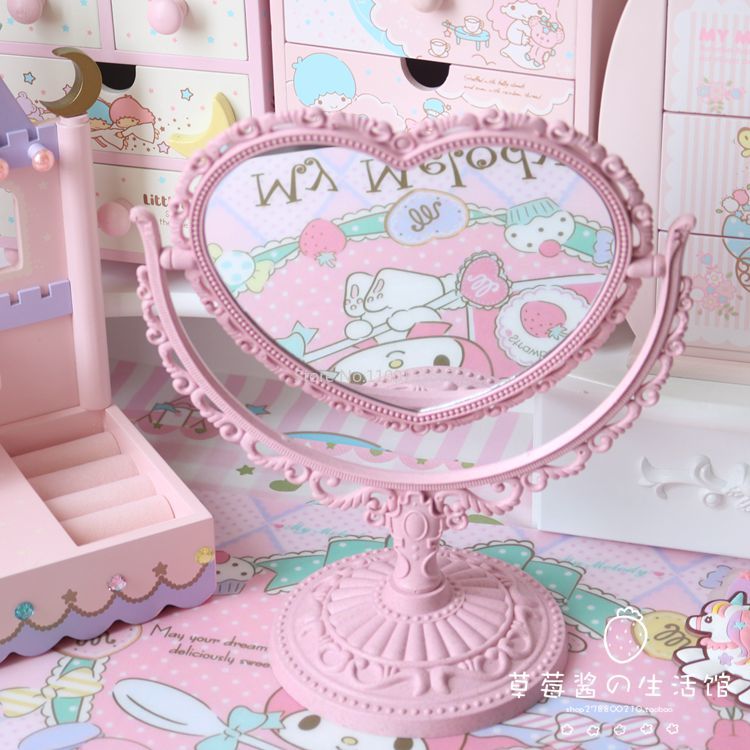 YICKYUE  -  Girl Mirror Woman Table mirror Makeup Mirror Double-Sided Rotating Table Mirror European Retro Round Mirror home decor