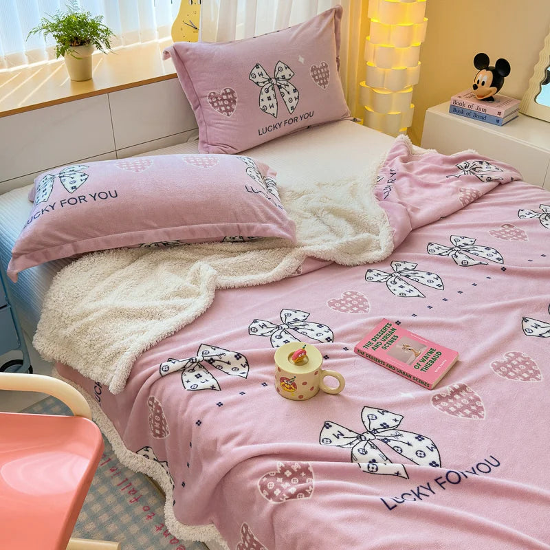 YICKYUE  -  Sherpa Fleece Throw Blanket for Couch Sofa Bed Plush Lightweight Cozy Soft Blankets and Throws Cartoon Warm Bed Cover Bedspreads