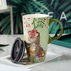 Large capacity mug with spoon ceramic high cup coffee cup lovely girl couple water cup office painting