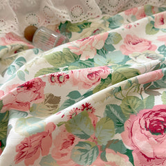 YICKYUE  -  Floral Print Pure Cotton Korean Princess Style Bedding Set Bedskirt Bedspread Quilt Cover French Vintage Lace Bed Set Pillowcase