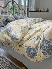 YICKYUE  -  Cute vintage blue flower bed set girl,kawaii sweet cotton twin full queen king home textile flat sheet pillow case quilt cover