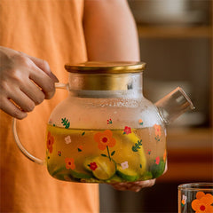 Japanese Style Clear Glass Cold Kettle Cool Kettle Juice Scented Tea Fruit Teapot Tea Maker Large Capacity Teacup Tray