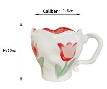 Irregular Mug hand painted flowers ceramics  breakfast cup coffee mug milk cup tea cup for Housewarming Wedding Birthday Gift
