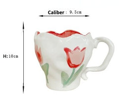 Irregular Mug hand painted flowers ceramics  breakfast cup coffee mug milk cup tea cup for Housewarming Wedding Birthday Gift