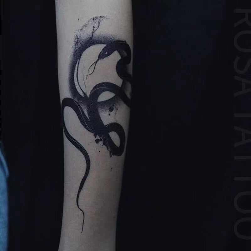 Waterproof Temporary Sticker Black Ink Snake Flash Tattoo Arm Body Art Fake Tatto
